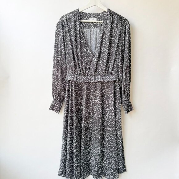 Officine Générale Gathered Printed Satin Midi Dress – Black Size XS - Picture 2 of 9